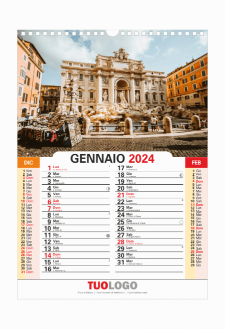 Calendari da muro 13 fogli con spirale - modello 9